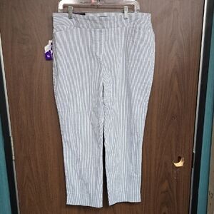 Hilary Radley Size 14 White and Blue Striped Pull On Slim Leg Ankle Pants